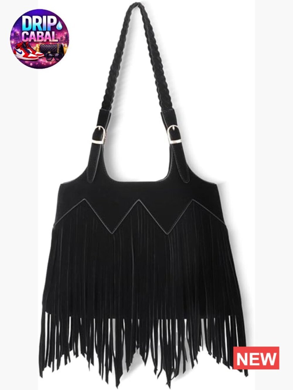 Faux Suede Leather Woven Tassel Fringe Hobo Shoulder Bag